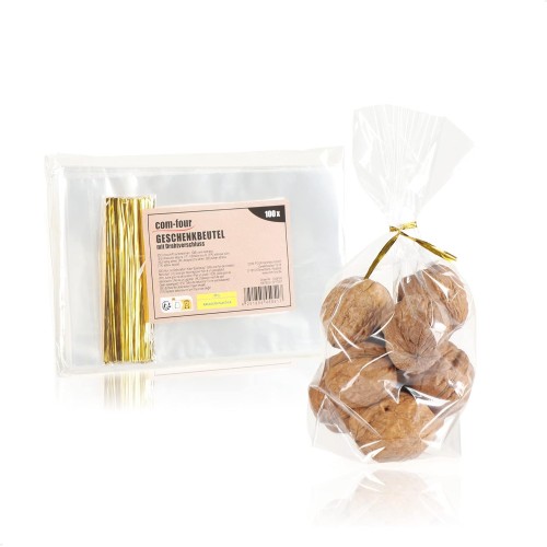 com-four® 100 x Clear Bags - Clear Cellophane Bags as Food Bags - Clear Bottom Bags - Transparent Bags with Binding Strips - Small Bags for Biscuits and Chocolates