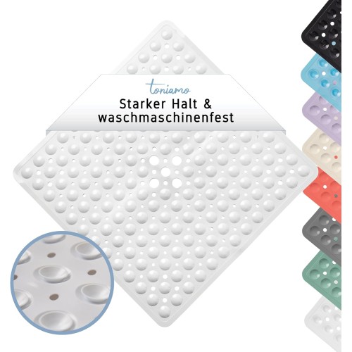 Toniamo Shower Mat Non-Slip 53 x 53 cm Non-Slip Shower Square Non-Slip Mat Shower Antibacterial & Machine Safe Shower Mat Non-Slip BPA-Free White