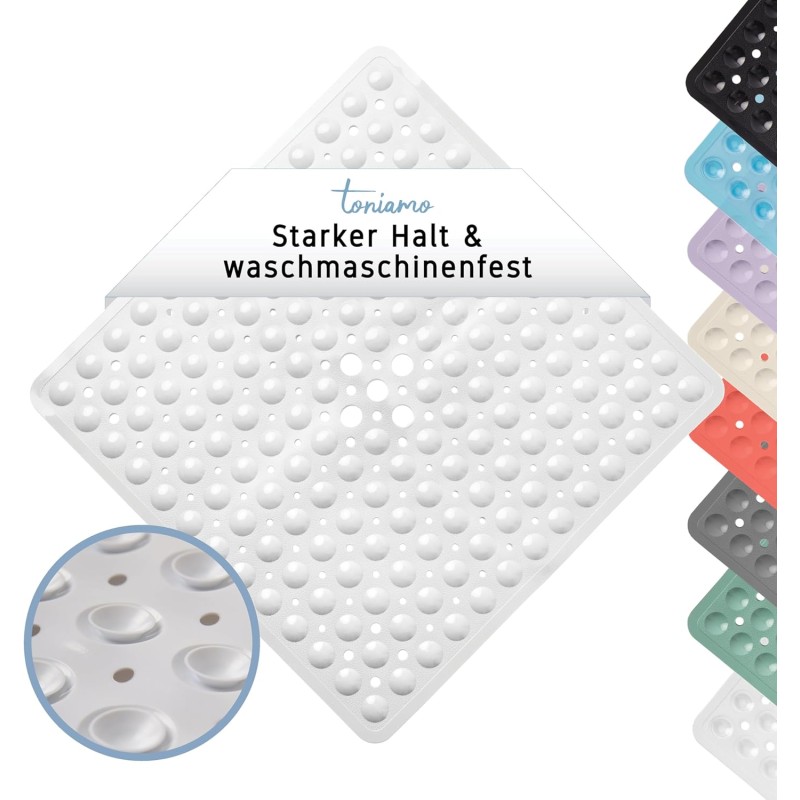 Toniamo Shower Mat Non-Slip 53 x 53 cm Non-Slip Shower Square Non-Slip Mat Shower Antibacterial & Machine Safe Shower Mat Non-Slip BPA-Free White