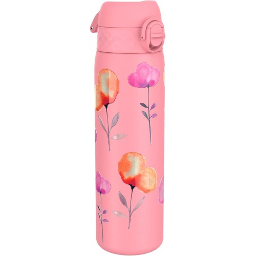 ION8 Lightweight Steel Water Bottle, 600 ml, Non-Insulated, Leak-Proof, One Hand Opening, Secure Lock, Dishwasher Safe, Flip Lid, Carry Handle, Easy to Clean, Flower Design