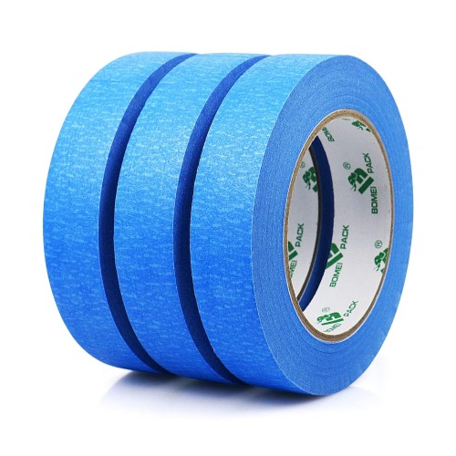 BOMEI PACK 3 Rolls Blue Painter's Tape 24 mm x 50 m Premium Crepe Paper Masking Tape for Painting, Crafts and DIY - Professional Painter's Tape, UV-Resistant, Residue-Free and Easy to Remove