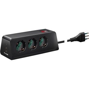 VIMAR 00608.CC Desk Multi-Socket with Circuit Breaker and 2 m Cable, 3 SICURY Universal Outputs, 2 x USB A Outputs and 1 x USB C Output, 10A Plug, Black