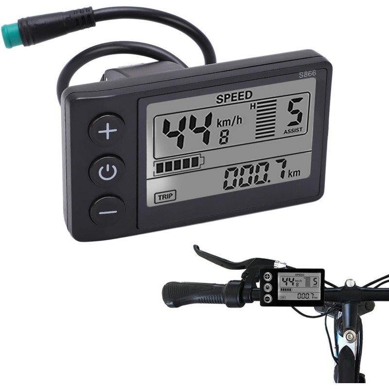 Agatige Bike Computer, S866 Waterproof Control Panel GPS Cycle-Computer Wired with LCD Display 24 V 36 V 48 V with Plug for Electric Bike