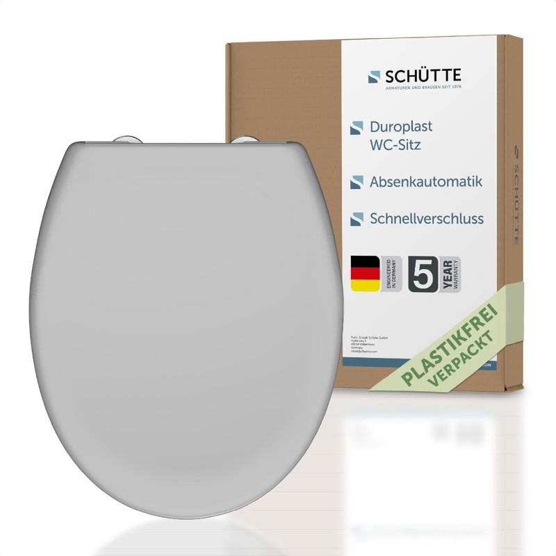 SCHÜTTE Toilet Seat with Soft-Close Mechanism, Removable Toilet Lid Made of Shatterproof Duroplast, Innovative DIY Installation with Adhesive Pads, Toilet Lid and Seat Maximum Load 150 kg, Grey