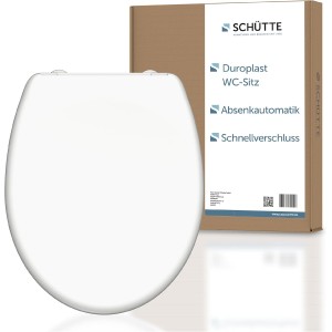 SCHÜTTE Toilet Seat with Soft-Close Mechanism, Removable Toilet Lid Made of Shatterproof Duroplast, Innovative DIY Installation with Adhesive Pads, Toilet Lid and Seat Maximum Load 150 kg, White
