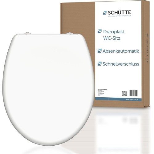 SCHÜTTE Toilet Seat with Soft-Close Mechanism, Removable Toilet Lid Made of Shatterproof Duroplast, Innovative DIY Installation with Adhesive Pads, Toilet Lid and Seat Maximum Load 150 kg, White