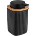 WENKO Rotello Soap Dispenser, Refillable Dispenser for 250 ml Liquid Soap, Made of High-Quality Plastic with Bamboo Detail, Also Suitable for Dishwashing Liquid, 8.9 x 12.7 x 7.5 cm, Black/Natural
