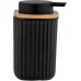 WENKO Rotello Soap Dispenser, Refillable Dispenser for 250 ml Liquid Soap, Made of High-Quality Plastic with Bamboo Detail, Also Suitable for Dishwashing Liquid, 8.9 x 12.7 x 7.5 cm, Black/Natural