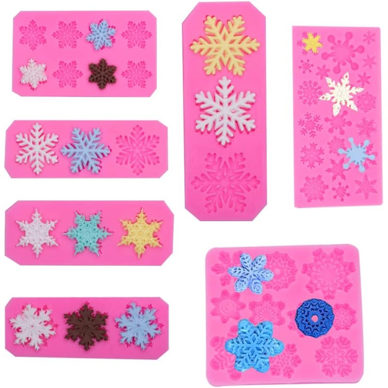 ZOOMPIL Pack of 7 Christmas Snowflake Silicone Moulds, Christmas Fondant Moulds, Snowflake, 3D Christmas Silicone Moulds with Snowflake DIY Cake Jelly Baking Moulds