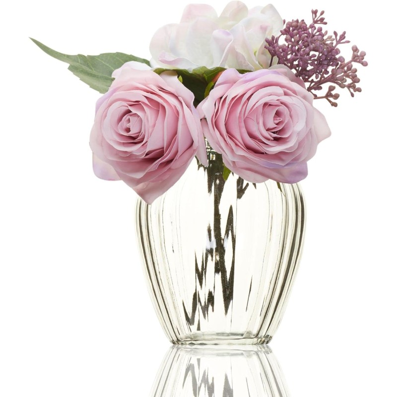 Wrenbury Small Glass Vase for Flowers 11 cm - Mini Single Bud Vase for Table Decoration - Ribbed Container Vintage for Mother's Day