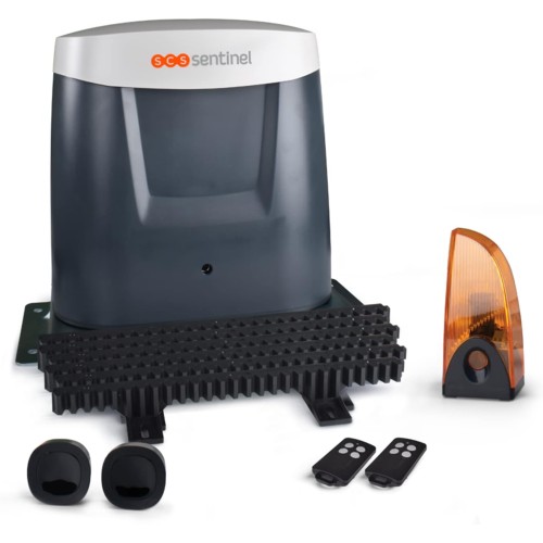 SCS Sentinel, OpenGate3 MCO0108 Rack and Rack Drive for Sliding Gates, 24 V, 2 Remote Controls Range 50 m, LED Flashing Light, Length 5 m, 500 kg Max