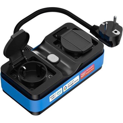 Meross WiFi Outdoor Socket, Smart Socket with 2 Outputs, Compatible with Alexa, Google Home and SmartThings, 16A IP44