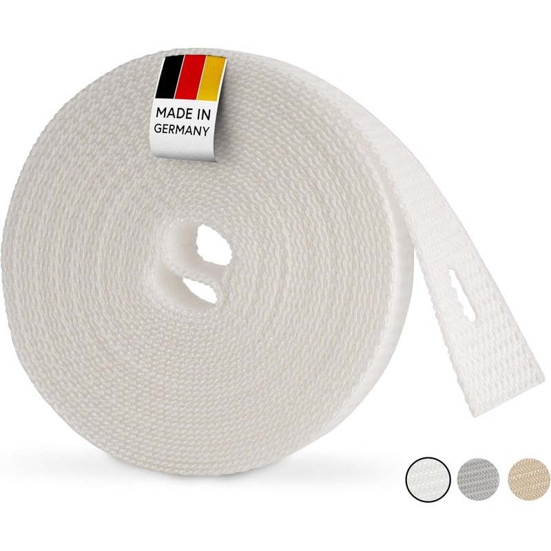 BAUHELD 6 m roller shutter belt, 14 mm, white, made in Germany, for roller shutters on doors and windows, high tear resistance and UV stability, roller shutter webbing suitable for belt winder