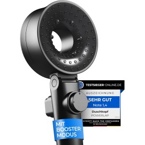 POWERLAP® Shower Head with Filter & Mounting Tool, PP Cotton Filter Shower Head for Purified & Softer Water, Booster Mode for the Perfect Water Pressure in Your Shower (Matt Black)