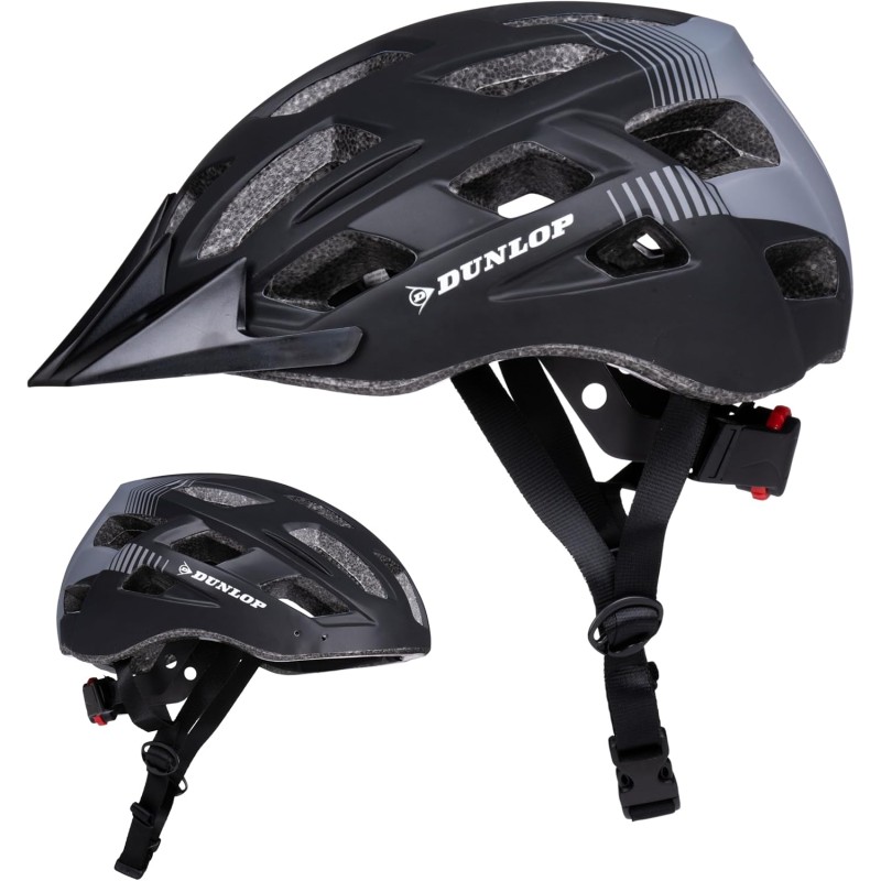 Dunlop Bicycle Helmet with Light - Bicycle Helmet for Men and Women - Bicycle Helmet Size - with LED Lighting - 3 Light Modes - Black