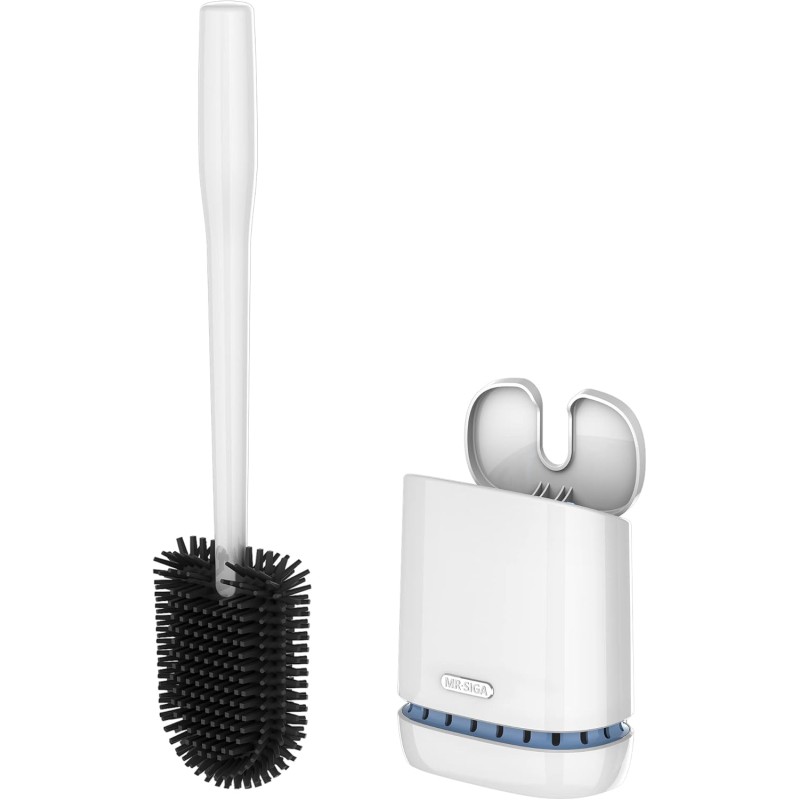 MR.SIGA Toilet Brush and Holder, Toilet Brush with Wall Mounted Container for Bathroom, White