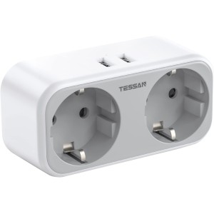 TESSAN 4-in-1-UK-Adapter, UK-Stecker mit 2 Steckdosen und 2 USB-Anschlüssen, UK-Stecker für Irland, Dubai, Qatar, Großbritannien, Adapter von Frankreich auf UK Typ G