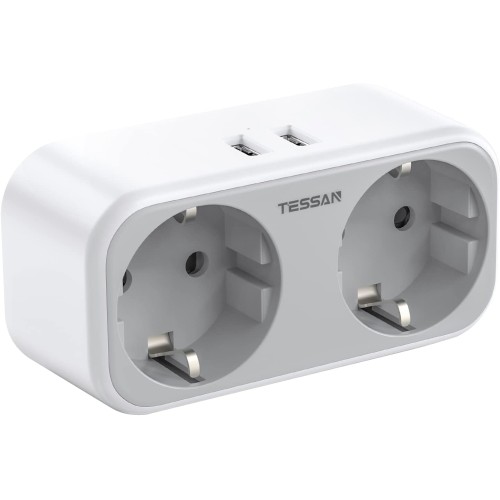 TESSAN 4-in-1-UK-Adapter, UK-Stecker mit 2 Steckdosen und 2 USB-Anschlüssen, UK-Stecker für Irland, Dubai, Qatar, Großbritannien, Adapter von Frankreich auf UK Typ G
