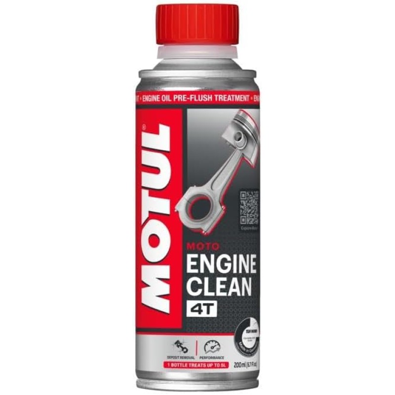 Motul Pre Oil Change Engine Cleaner, Cleaning Engine Oil Additive for 4-Stroke Engines, Less Wear and Consumption, More Power, Engine Clean Moto, 200 ml