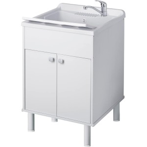 Negrari Resin Basin Sink - Resistant to Acids of Common Use - Moisture Resistant - Drain Kit Included - Indoor and Outdoor - L60 x D50 x H85 cm - White
