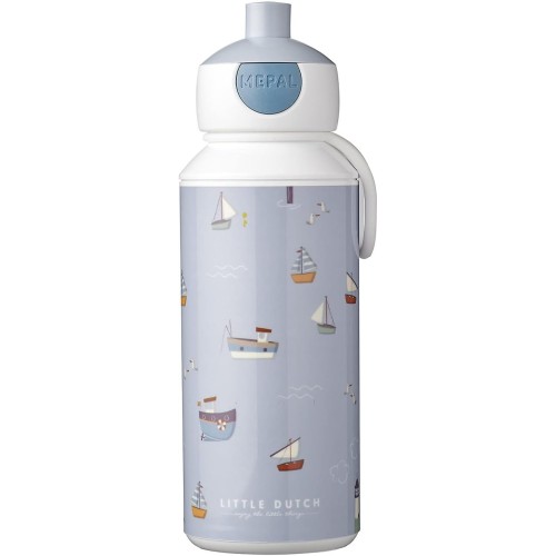 Mepal - Pop-up Campus Water Bottle - Little Dutch Water Bottle - Leak-proof Bottle for School - Reusable - BPA Free & Dishwasher Safe - 400 ml - Sailors Bay