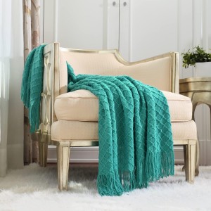 CREVENT Boho Crochet Blanket for Couch Sofa Chair Bed Decoration Gift Idea Girlfriend Mom Birthday Soft Warm Cozy Lightweight Spring and Summer (50 x 60 inch, Aquamarine)