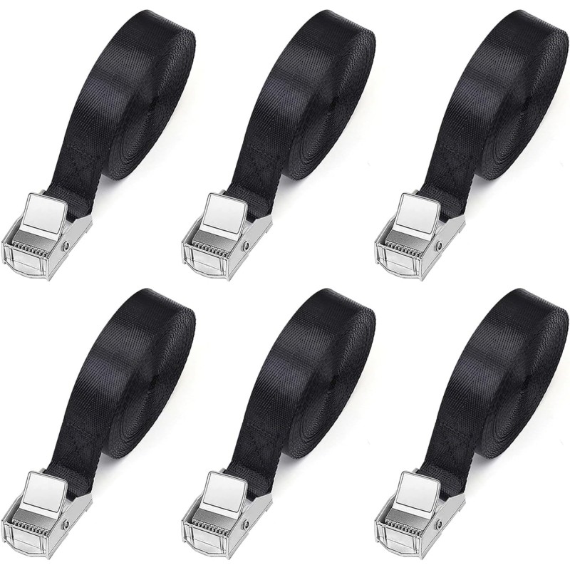 Romon Lashing Straps 1 m, Pack of 6 Short Lashing Straps 25 mm Wide, Lashing Straps with Clamping Lock, Mounting Straps Maximum Load 250 kg, Lashing Strap for Bicycle, Motorcycle, Sack Truck, Truck
