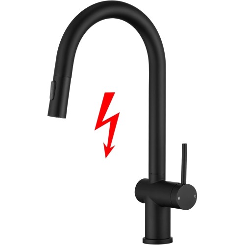YardMonet Low Pressure Kitchen Tap, Black, Kitchen Tap Low Pressure with Shower Extendable 2 Modes, Black Kitchen Tap, Low Pressure 3 Connections, 360° Swivel Sink Tap for Kitchen