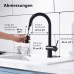 YardMonet Low Pressure Kitchen Tap, Black, Kitchen Tap Low Pressure with Shower Extendable 2 Modes, Black Kitchen Tap, Low Pressure 3 Connections, 360° Swivel Sink Tap for Kitchen