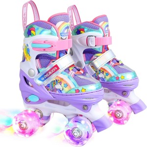 Children's Unicorn Roller Skates for Girls. Suitable for 3-6 Years Old With luminous wheels, 4-Pejiijar adjustable beginner quad roller skates for Christmas and birthday gifts