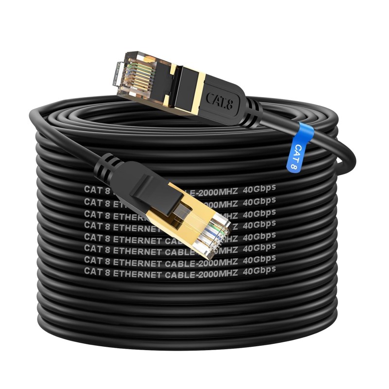 cat gruciso Cat8 Ethernet Cable / LAN Cable 30 Metres, High Speed 40 Gbit/s-2000 MHz Network Cable, Braided Gigabit Gold-Plated RJ45 Connector, Outdoor and Indoor Internet for Xbox PS4/5