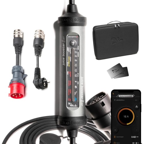 Juice Booster 3 air - Wallbox mit App bis 11kW ohne Installation | Ladestation für Elektroautos mit Adaptern für CEE, Haushaltsstecker und Typ 2 | 1-Phasig / 3-Phasig bis 16A