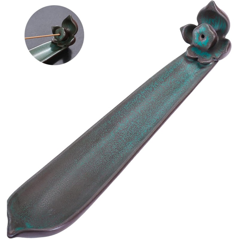NOASR Incense Stick Holder, Incense Burner, Boat Shape, Lotus Flower, Vintage Green, Suitable for Yoga, Meditation, Room, Office, Air Freshening