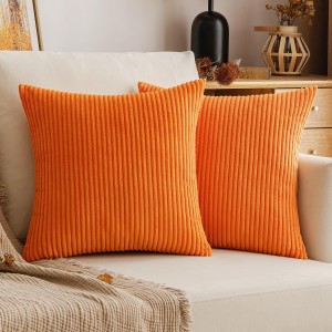 Emema Cushion Cover, Corduroy Decorative Cushion Cover, Sofa Cushion, Cord Cushion Cover, Decorative Soft Cushion Covers for Sofa, Armchair, Home, Bedroom, 50 x 50 cm – Orange