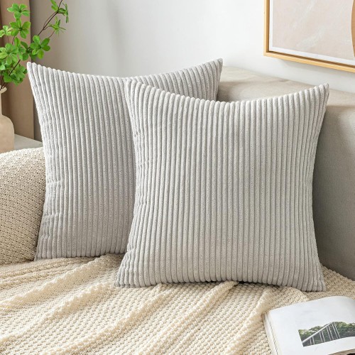 Emema Cushion Cover, Corduroy Decorative Cushion Cover, Sofa Cushion, Cord Cushion Cover, Decorative Soft Cushion Covers for Sofa, Armchair, Home, Bedroom, 50 x 50 cm – Light Grey