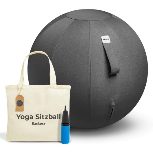 Backerz Office Seat Ball, Ergonomic 75 cm, Ergonomic Seating Furniture for Office and Home Office, Durable Fabric, Gymnastics Ball, Fitness Ball, Ball Chair with Ball Pad, Washable Linen Cover, Black