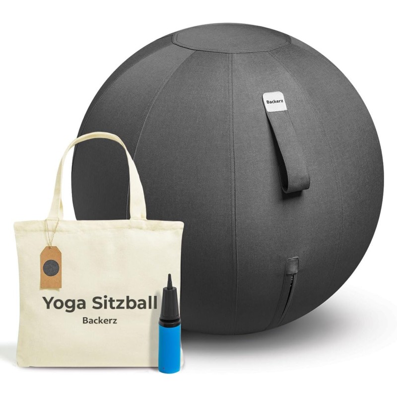 Backerz Office Seat Ball, Ergonomic 75 cm, Ergonomic Seating Furniture for Office and Home Office, Durable Fabric, Gymnastics Ball, Fitness Ball, Ball Chair with Ball Pad, Washable Linen Cover, Black