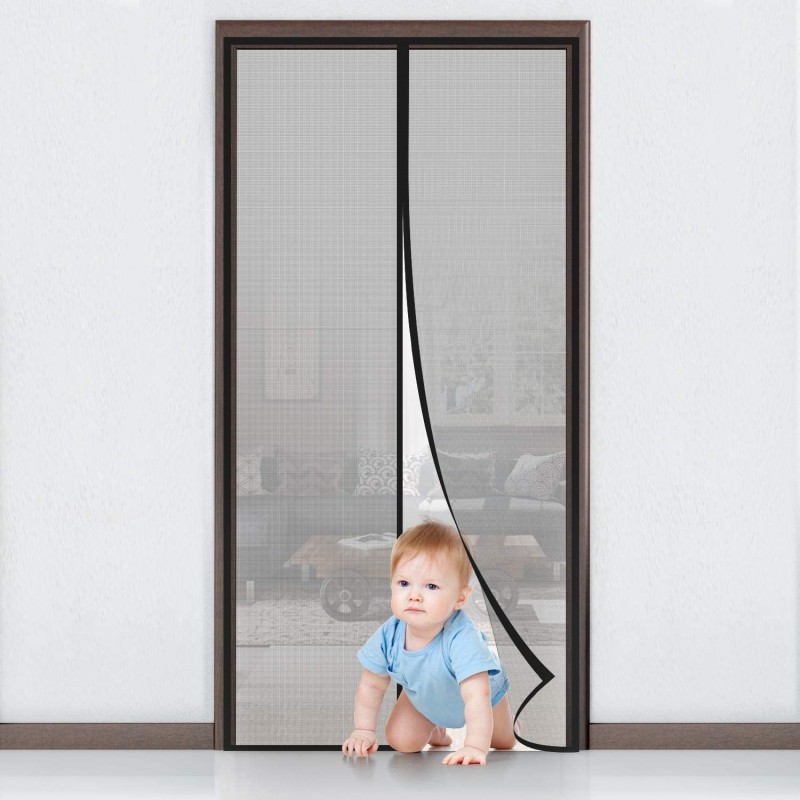 MYCARBON Fly Screen Door Magnetic Insect Protection, Balcony Door Fly Curtain 100 x 220 cm Adhesive Mounting No Drilling Curtain for Balcony Door Living Room Sliding Door Patio Door