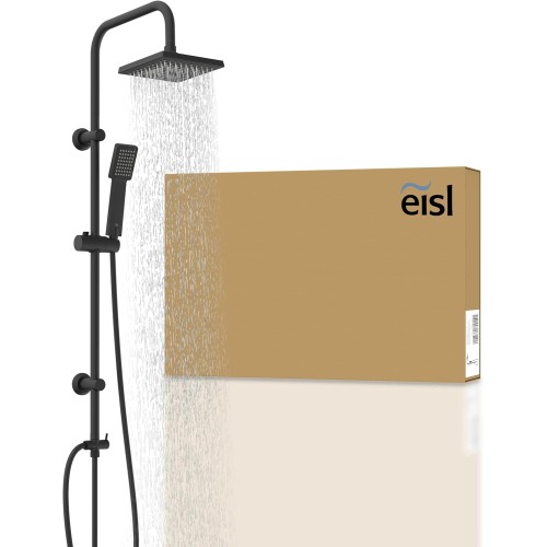 EISL Easy Energy DX12004BL-A Shower Set Black Shower System without Tap 2 in 1 with Large Rain Shower (170 x 170 mm) and Hand Shower without Fittings Ideal for Retrofitting Complete Mounting Set