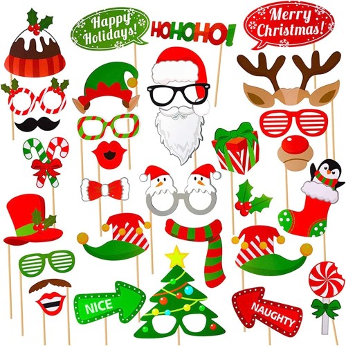 32 Pieces Christmas Party Photo Props, Christmas Photo Booth Props, Xmas Party Photo Supplies, Creative Christmas Props, Xmas Party Photo Supplies for Christmas Decoration