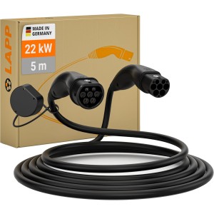 Lapp Mobility Helix Type 2 Charging Cable 22 kW / Self-Reel / 32 A / 3-Phase / E-Car Charging Cable / Mode 3 / 5 m, Black