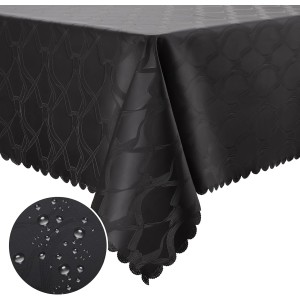 Homaxy PU Tablecloth, Washable, Lotus Effect, High Quality (350 g/m²), Square, 100 x 140 cm, Tablecloth, Ornaments, Tablecloth, Water-Repellent, Table Linen, Stain Protection, Easy Care, Black