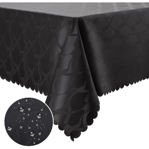 Homaxy PU Tablecloth, Washable, Lotus Effect, High Quality (350 g/m²), Square, 100 x 140 cm, Tablecloth, Ornaments, Tablecloth, Water-Repellent, Table Linen, Stain Protection, Easy Care, Black