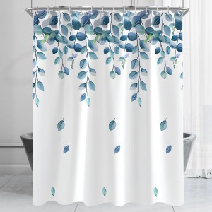 Lerores Shower Curtain, 180 x 180 cm, Green Leaves Plant Weighted Hem, Anti-Mould Textile, Water-Repellent, Washable Polyester Fabric Bath Curtains for Bathroom, Bathtub with 12 Shower Curtain Rings