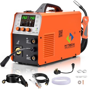HITBOX 6 in 1 Welding Machine without Gas, 250A 240V LCD Digital MIG Welding Machine Cored Wire/MAG/MIG Protective Gas Welding Machine/MMA/Lift TIG, Aluminium Welding Machine, 2 Year Warranty