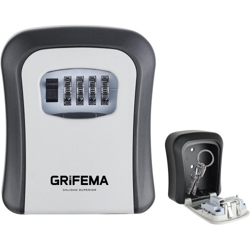 GRIFEMA Key Safe Wall Mounted Weatherproof Key Safe 4 Digit Key Box with Code, Key Cabinet with Number Code, Robust, Safe, Key Hiding Place for Keys Door Card, Zinc Alloy