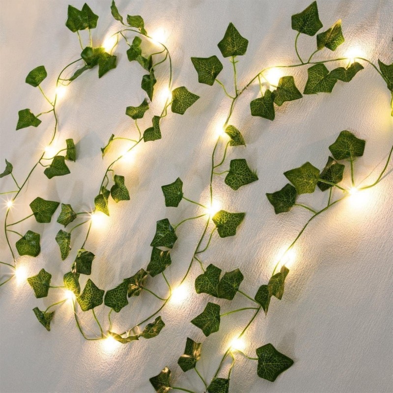 A.bigwhale Fairy Lights with Leaves, Artificial Ivy with Fairy Lights, Ivy Garland Fairy Lights Indoor 2 m, Green Leaf Ivy Vine with 20 LED Lights, Spring Plants Decoration for Wedding Party