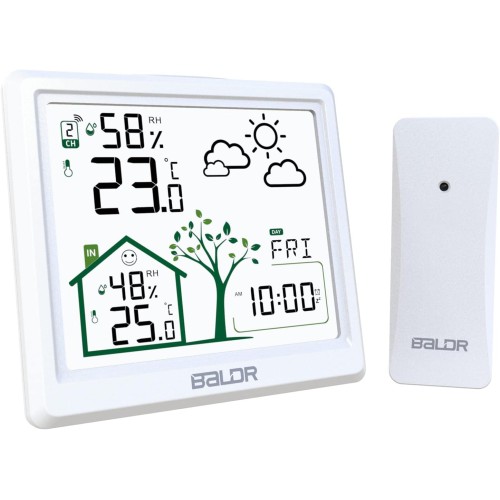 LEVIPE Wireless Weather Station with Outdoor Sensor, Digital Wireless Weather Station with Indoor Outdoor Temperature and Humidity Weather Forecast, Alarm Clock, Time Display (White)