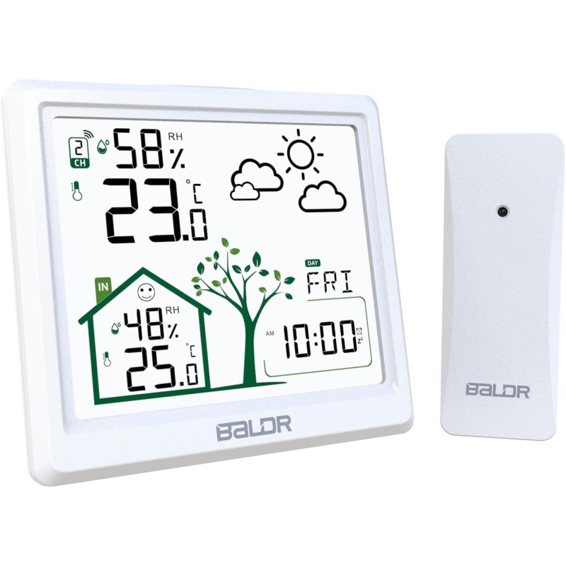 LEVIPE Wireless Weather Station with Outdoor Sensor, Digital Wireless Weather Station with Indoor Outdoor Temperature and Humidity Weather Forecast, Alarm Clock, Time Display (White)