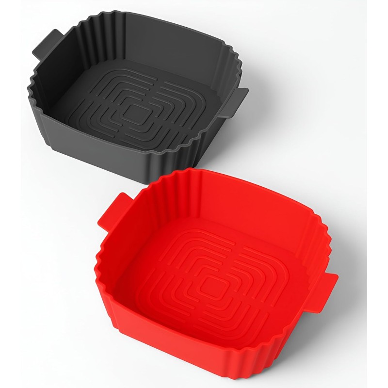 Genérico Hot Air Fryer Silicone Mould 2 Pack 19 x 19 x 5 cm Protects Your Fryer Without Oil, Prevents Fryer From Pollution, Easy to Clean, Leave the Grooves at the Bottom